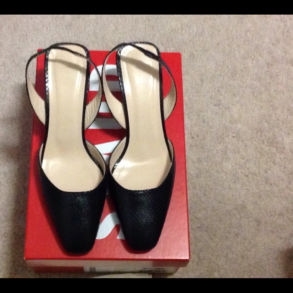 Staud snakeskin slingback pumps